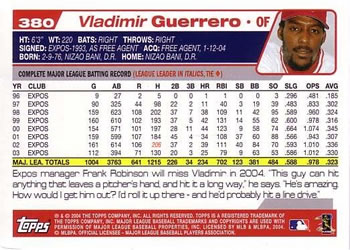 2004 Topps #380 Vladimir Guerrero Back