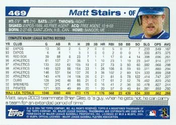 2004 Topps #469 Matt Stairs Back