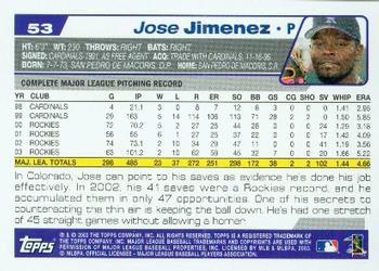 2004 Topps #53 Jose Jimenez Back