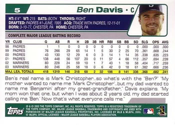2004 Topps #5 Ben Davis Back