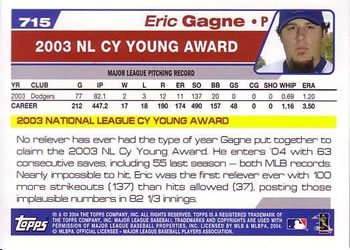 2004 Topps #715 Eric Gagne Back