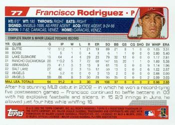 2004 Topps #77 Francisco Rodriguez Back