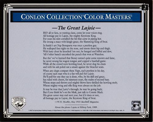 1993 Conlon Collection Color Masters #2 Nap Lajoie Back