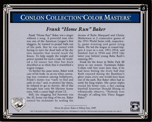 1993 Conlon Collection Color Masters #6 Frank Baker Back