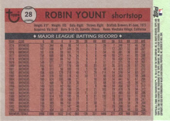 2004 Topps All-Time Fan Favorites #28 Robin Yount Back