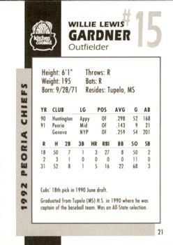 1992 Peoria Chiefs #21 Willie Gardner Back