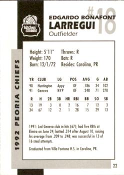 1992 Peoria Chiefs #22 Ed Larregui Back