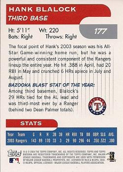 2004 Bazooka #177 Hank Blalock Back