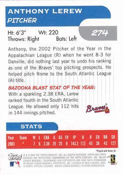 2004 Bazooka #274 Anthony Lerew Back