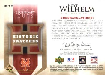 2004 SP Legendary Cuts - Historic Swatches #HS-HW Hoyt Wilhelm Back