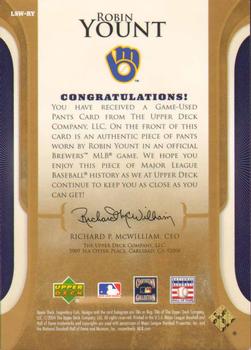 2004 SP Legendary Cuts - Legendary Swatches #LSW-RY Robin Yount Back