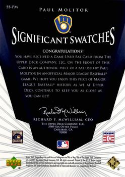 2004 SP Legendary Cuts - Significant Swatches #SS-PM Paul Molitor Back