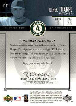 2004 SP Prospects - Autograph Bonus #DT Derek Tharpe Back