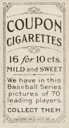 1910-19 Coupon Cigarettes (T213) #NNO Frank Chance Back