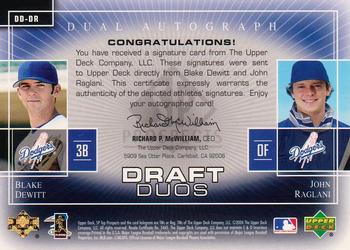 2004 SP Prospects - Draft Duos Dual Autographs #DD-DR Blake Dewitt / John Raglani Back