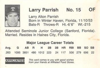 1983 Affiliated Food Stores Texas Rangers #NNO Larry Parrish Back
