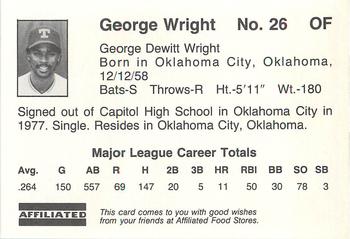 1983 Affiliated Food Stores Texas Rangers #NNO George Wright Back