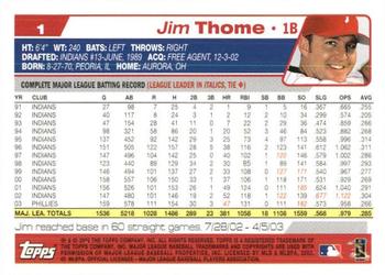 2004 Topps 1st Edition #1 Jim Thome Back