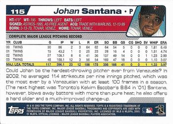 2004 Topps 1st Edition #115 Johan Santana Back