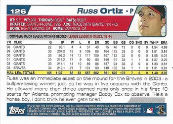 2004 Topps 1st Edition #126 Russ Ortiz Back