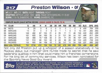2004 Topps 1st Edition #217 Preston Wilson Back