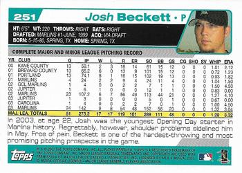 2004 Topps 1st Edition #251 Josh Beckett Back