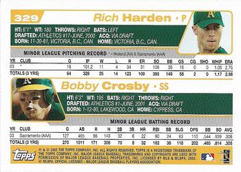 2004 Topps 1st Edition #329 Rich Harden / Bobby Crosby  Back