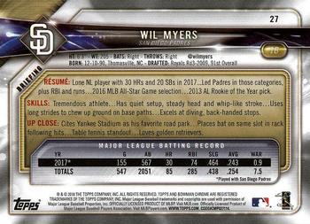 2018 Bowman - Blue #27 Wil Myers Back