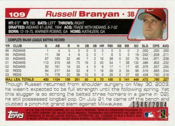 2004 Topps - Gold #109 Russell Branyan Back