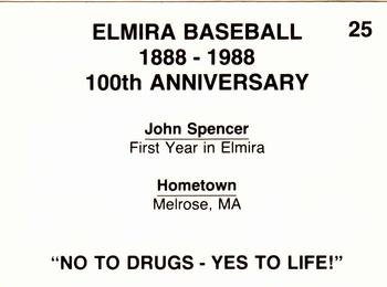 1988 Cain Elmira Pioneers #25 John Spencer Back