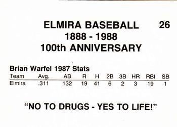 1988 Cain Elmira Pioneers #26 Brian Warfel Back