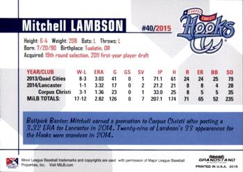 2015 Grandstand Corpus Christi Hooks #NNO Mitchell Lambson Back