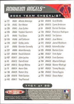 2004 Topps Total - Team Checklists #TTC1 Garret Anderson Back