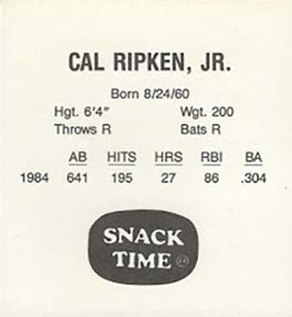 1985 KAS Discs - 1985 KAS Squares #NNO Cal Ripken Jr. Back