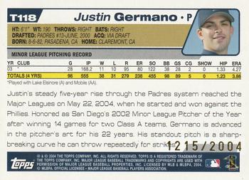 2004 Topps Traded & Rookies - Gold #T118 Justin Germano Back