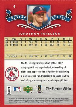 2007 Upper Deck Boston Globe Red Sox #4 Jonathan Papelbon Back