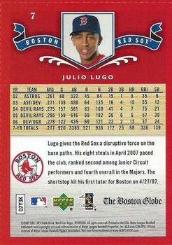 2007 Upper Deck Boston Globe Red Sox #7 Julio Lugo Back