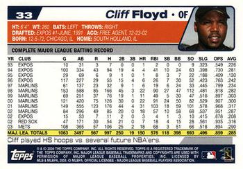 2004 Topps Opening Day #33 Cliff Floyd Back
