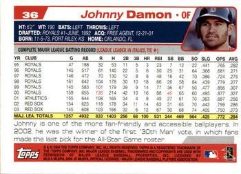 2004 Topps Opening Day #36 Johnny Damon Back