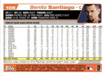 2004 Topps Opening Day #106 Benito Santiago Back
