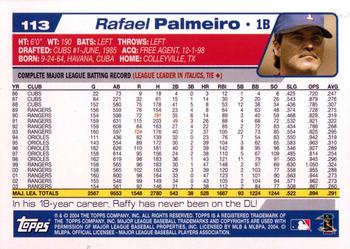2004 Topps Opening Day #113 Rafael Palmeiro Back