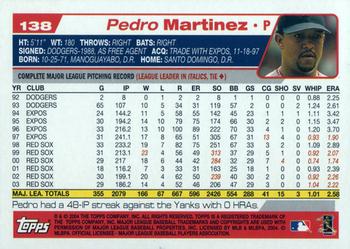2004 Topps Opening Day #138 Pedro Martinez Back