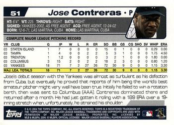 2004 Topps Opening Day #51 Jose Contreras Back
