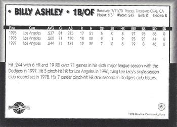 1998 Blueline Q-Cards Pawtucket Red Sox #6 Billy Ashley Back