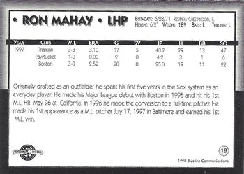 1998 Blueline Q-Cards Pawtucket Red Sox #19 Ron Mahay Back