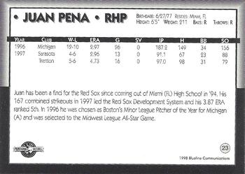 1998 Blueline Q-Cards Pawtucket Red Sox #23 Juan Pena Back