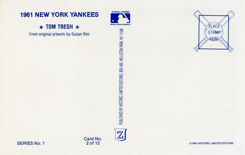 1991 Historic Limited Editions 1961 New York Yankees (Series 1) #2 Tom Tresh Back