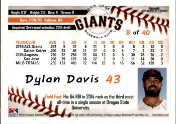 2016 Grandstand San Jose Giants #8 Dylan Davis Back