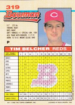 1992 Bowman #319 Tim Belcher Back