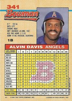1992 Bowman #341 Alvin Davis Back
